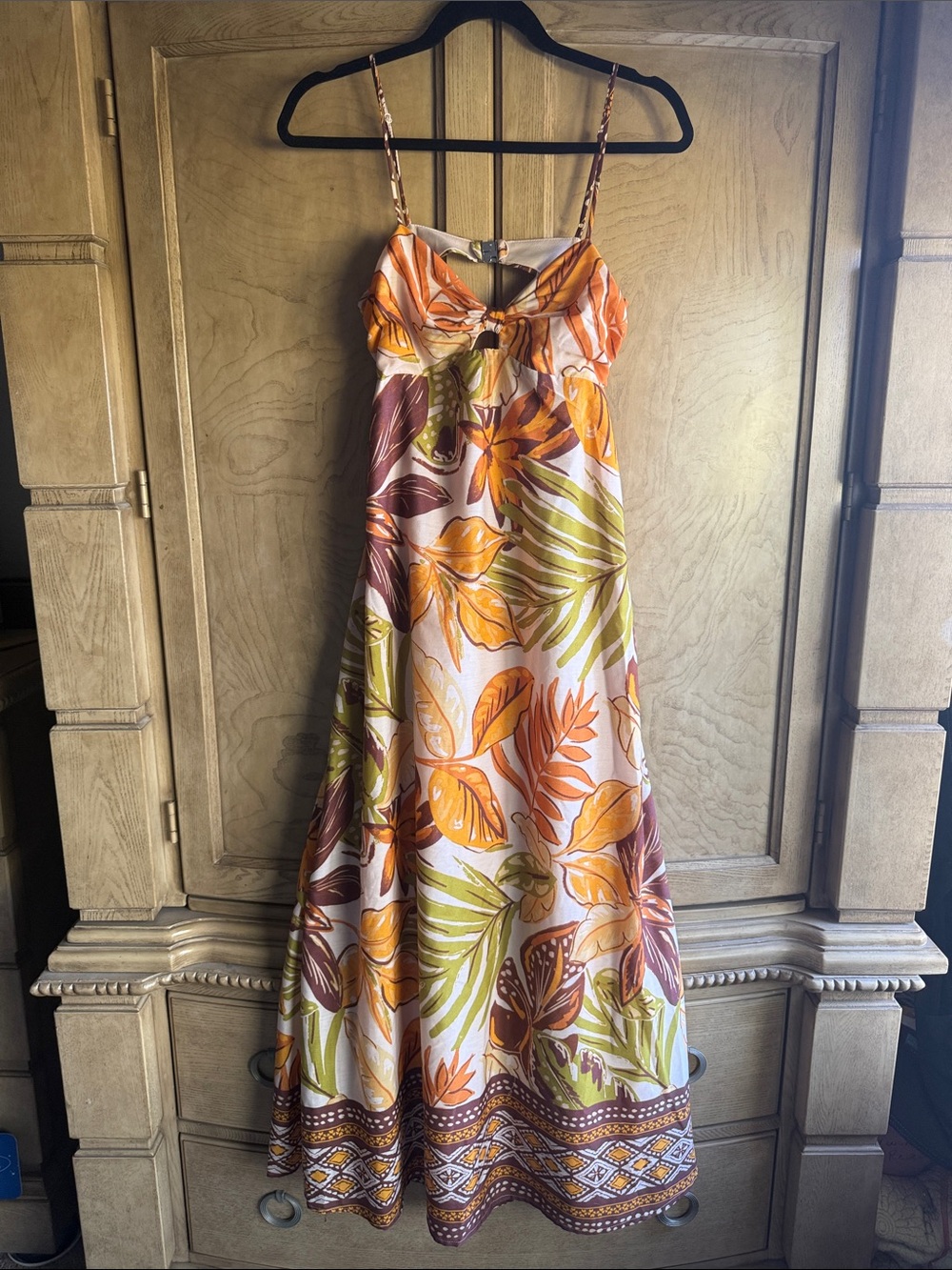 Crystal Sky 🔥 Tropical Leaf Print Spaghetti-Strap sundress
